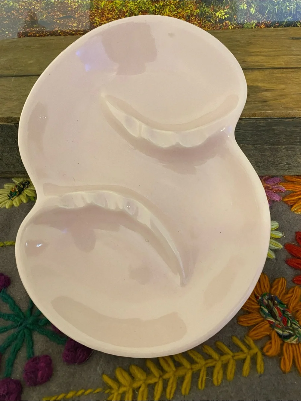 Pink Ceramic Double ashtray.  No cracks.